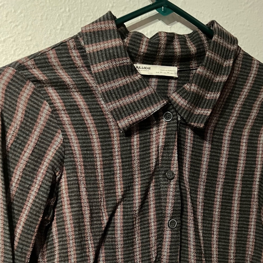 Pull&Bear Cropped Striped Button Top - image 3